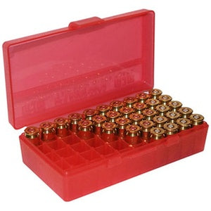 MTM CASE-GARD P503829 CASE-GARD P-50 MULTI-CALIBER HANDGUN CLEAR RED POLYPROPYLENE 50RD