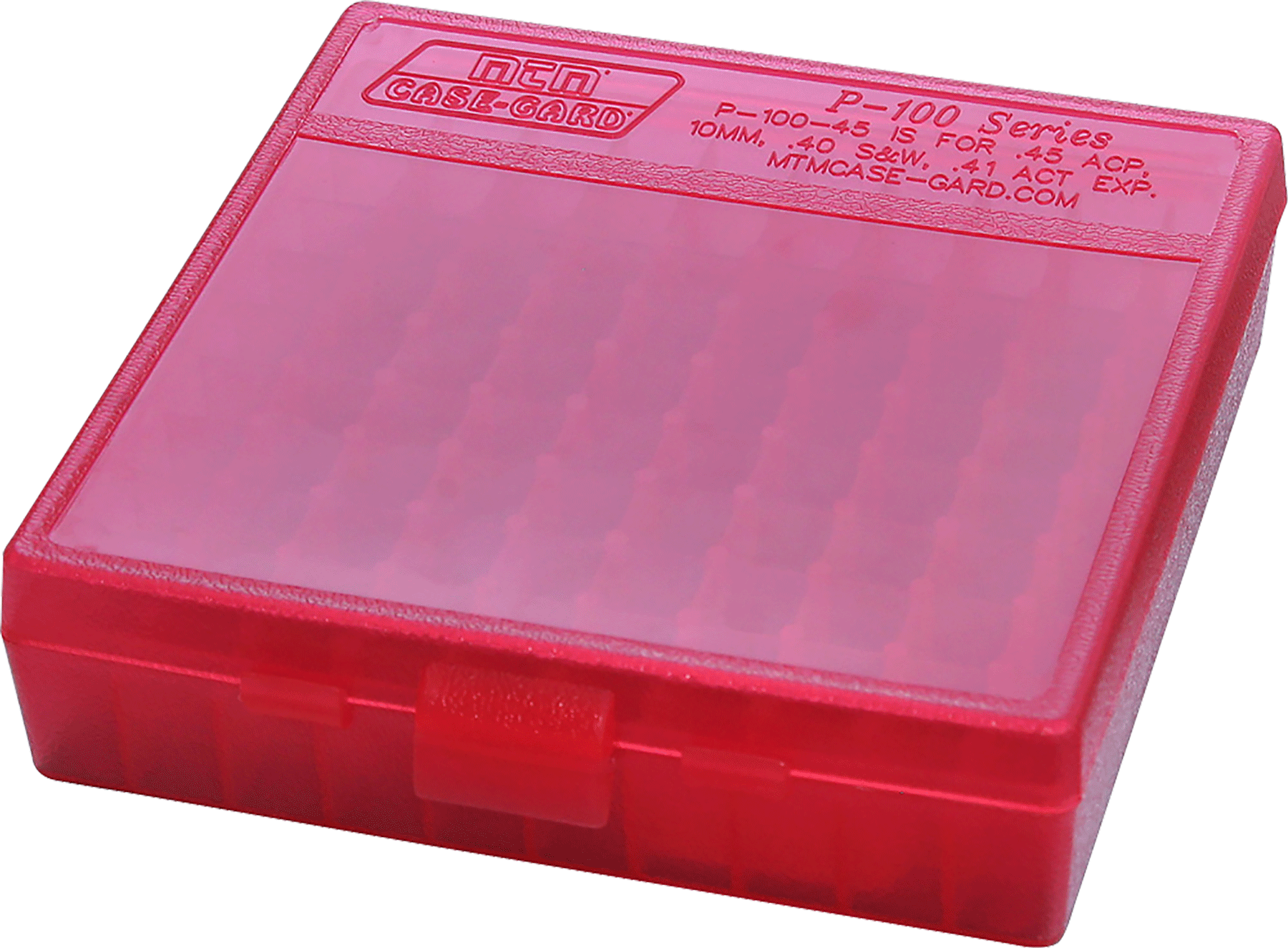 MTM CASE-GARD P1004529 CASE-GARD P-100 MULTI-CALIBER HANDGUN CLEAR RED POLYPROPYLENE 100RD