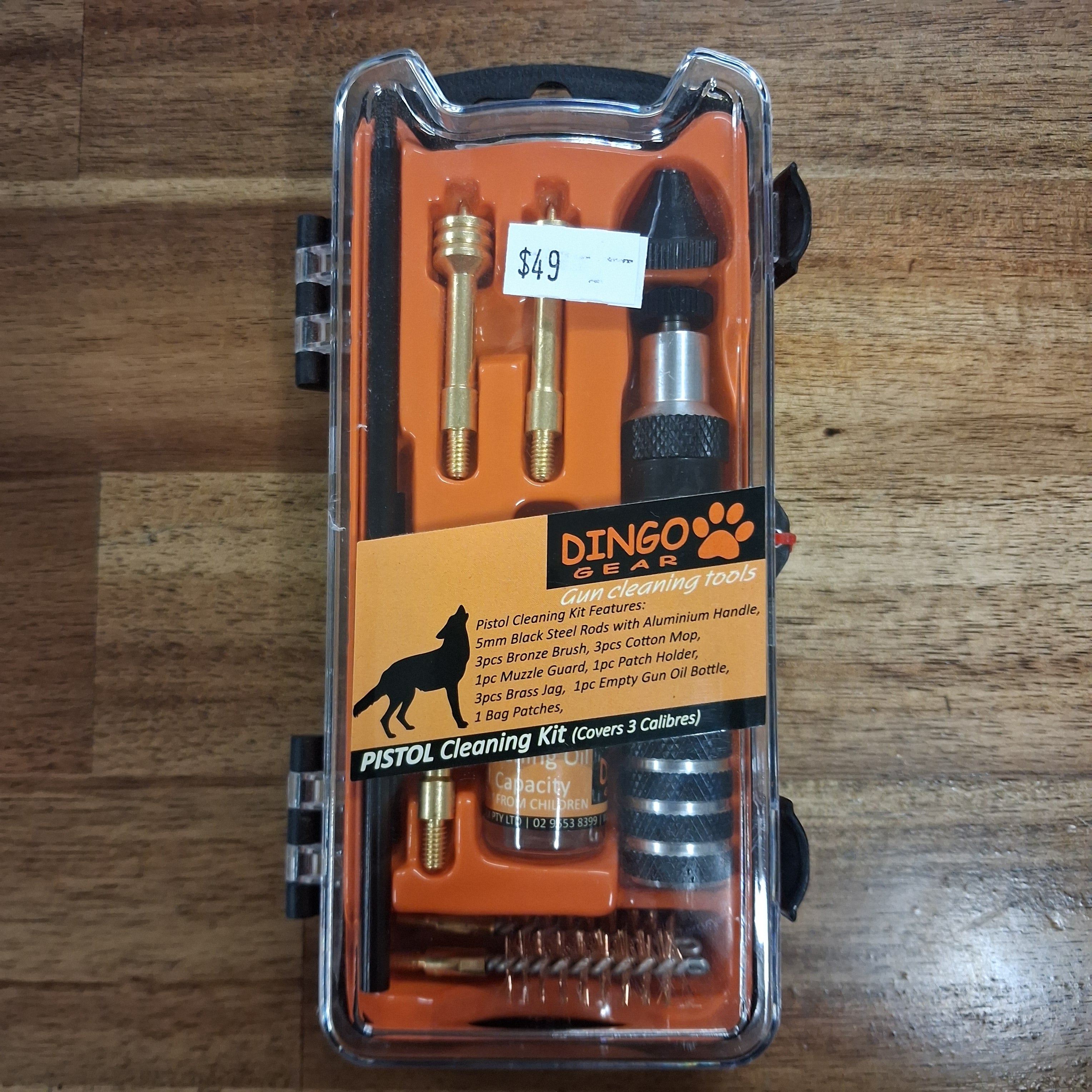 DINGO GEAR CLEANING KIT PISTOL 9MM, 10MM, .45 CAL