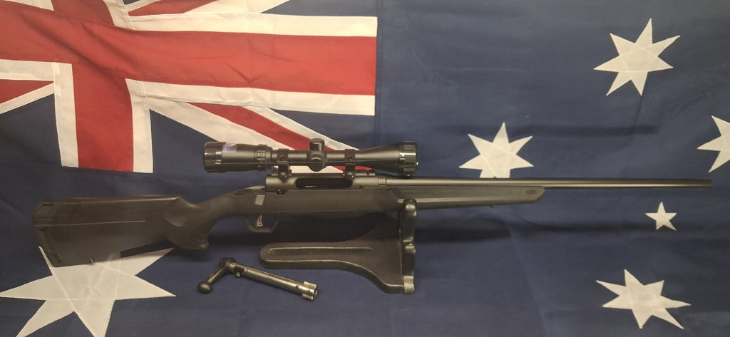 SAVAGE AXIS BLUED SYNTHETIC 308WIN WITH BUSHNELL 3-9X40 SCOPE & SCOPE COVERS
