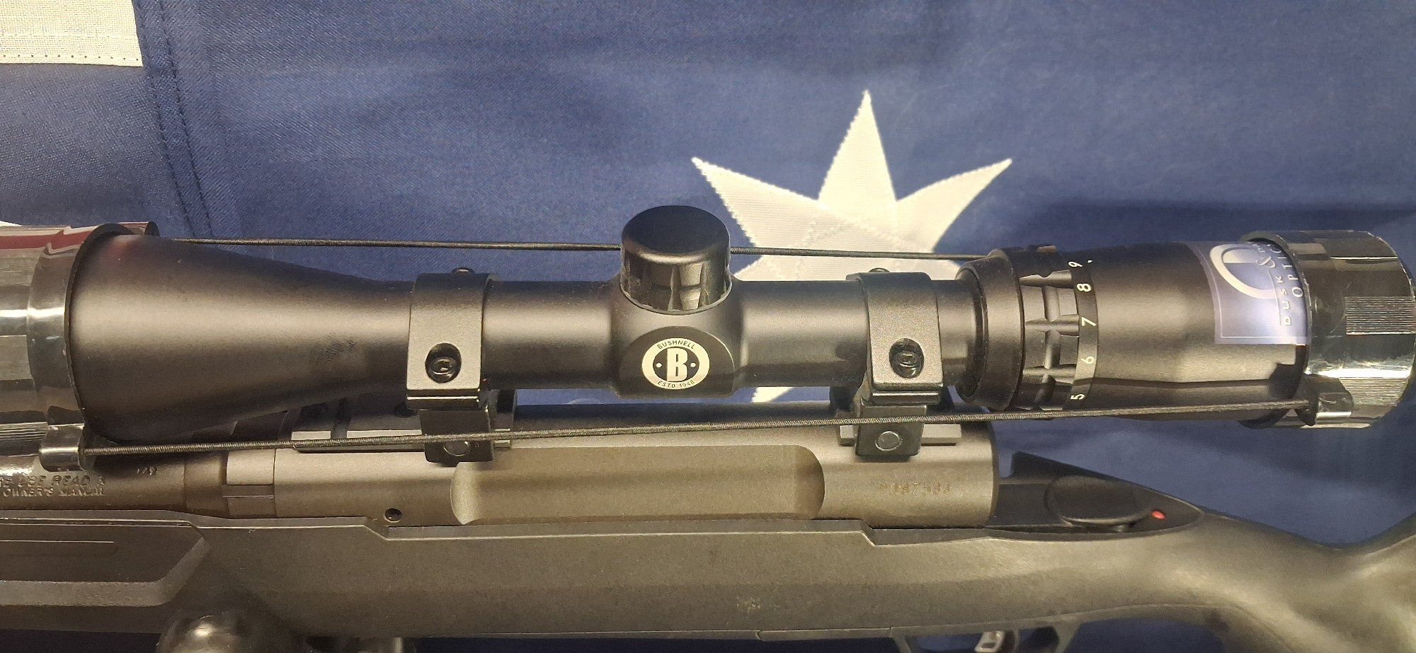 SAVAGE AXIS BLUED SYNTHETIC 308WIN WITH BUSHNELL 3-9X40 SCOPE & SCOPE COVERS