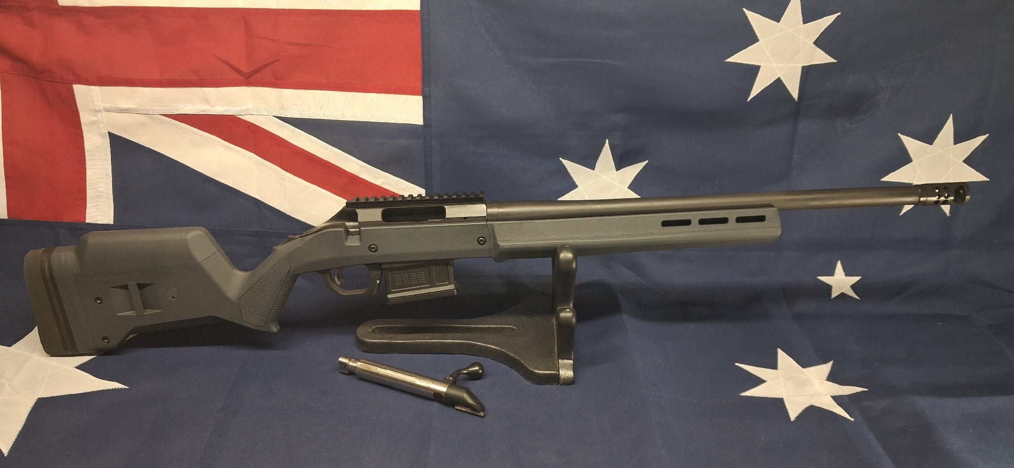 RUGER AMERICAN 308WIN 5RD GRAY MAGPUL STOCK & MUZZLE BREAK