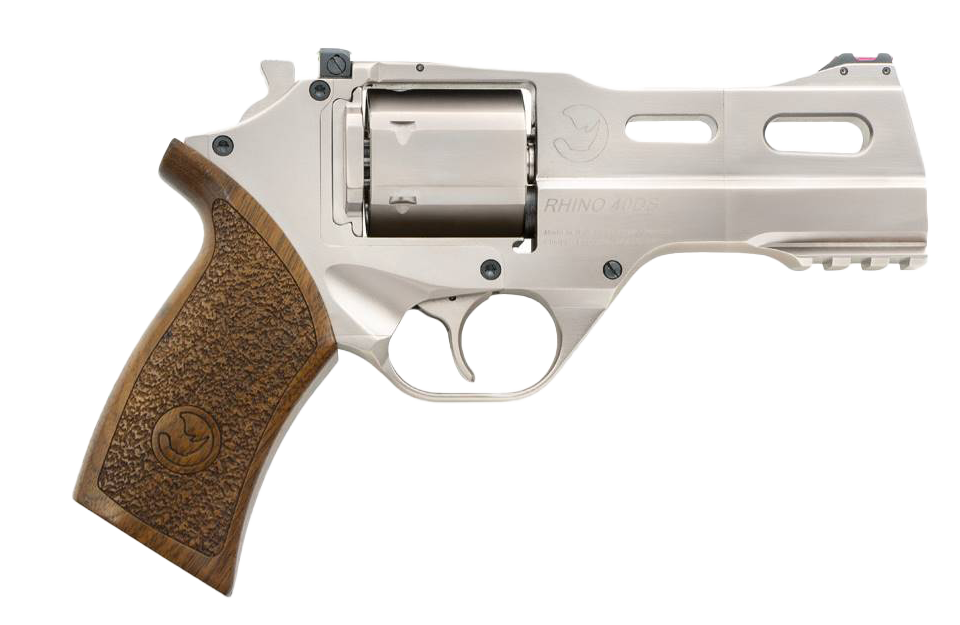 CHIAPPA RHINO 40DS NICKEL 4" MEDIUM WALNUT GRIP 6 ROUND 357 MAG