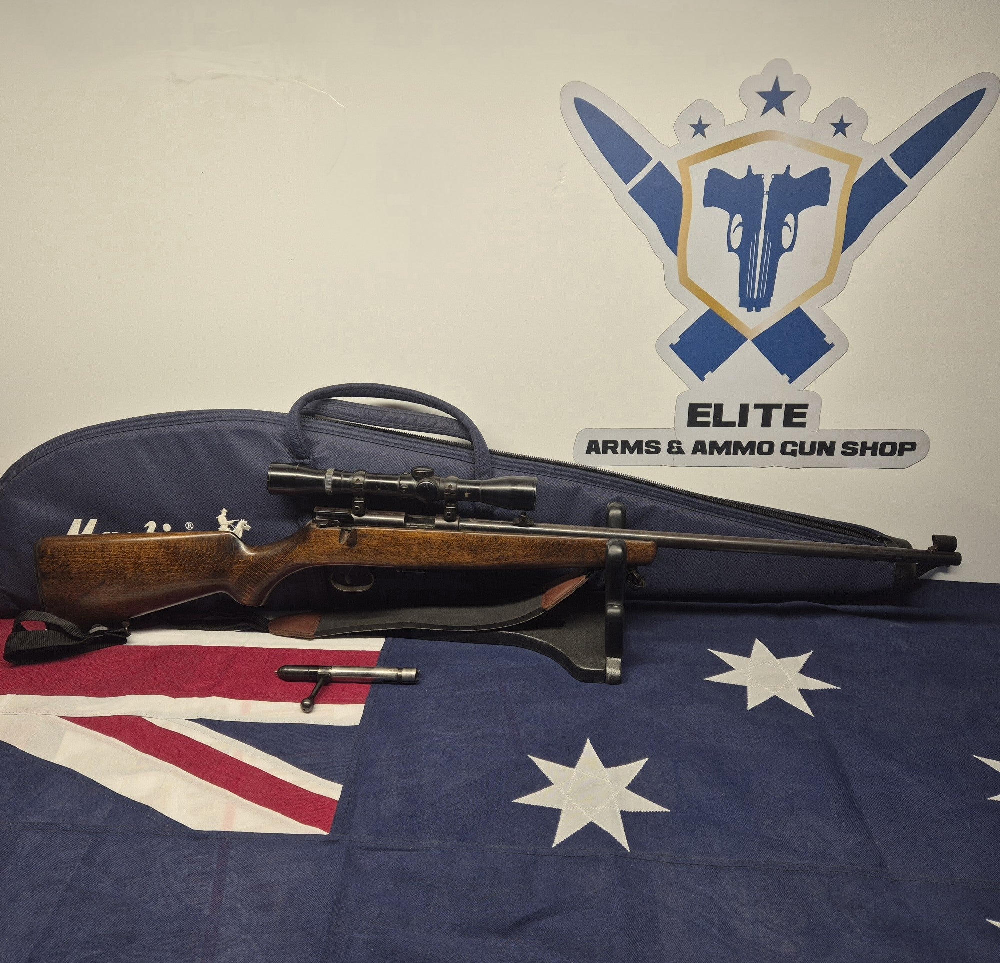 KIRKO (KRIEGE SKORTE) UNKNOWN 22LR WITH IRON SIGHTS & HEINZ 4X32 SCOPE & RINGS, MARLIN GUN BAG & SLING ** $500 ONO **