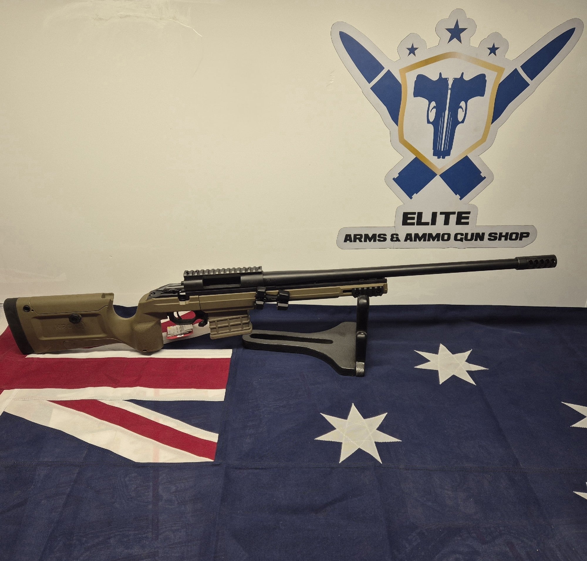 WEATHERBY VANGUARD 308WIN IN FDE KRG STOCK, 10RD MDT MAG, 2RD AMMO HOLDER, SIDE 5 SLOT PIC RAIL & SELF TIMEING MUZZLE 5 PORT DIRECTINAL BREAK **$1500 ONO**