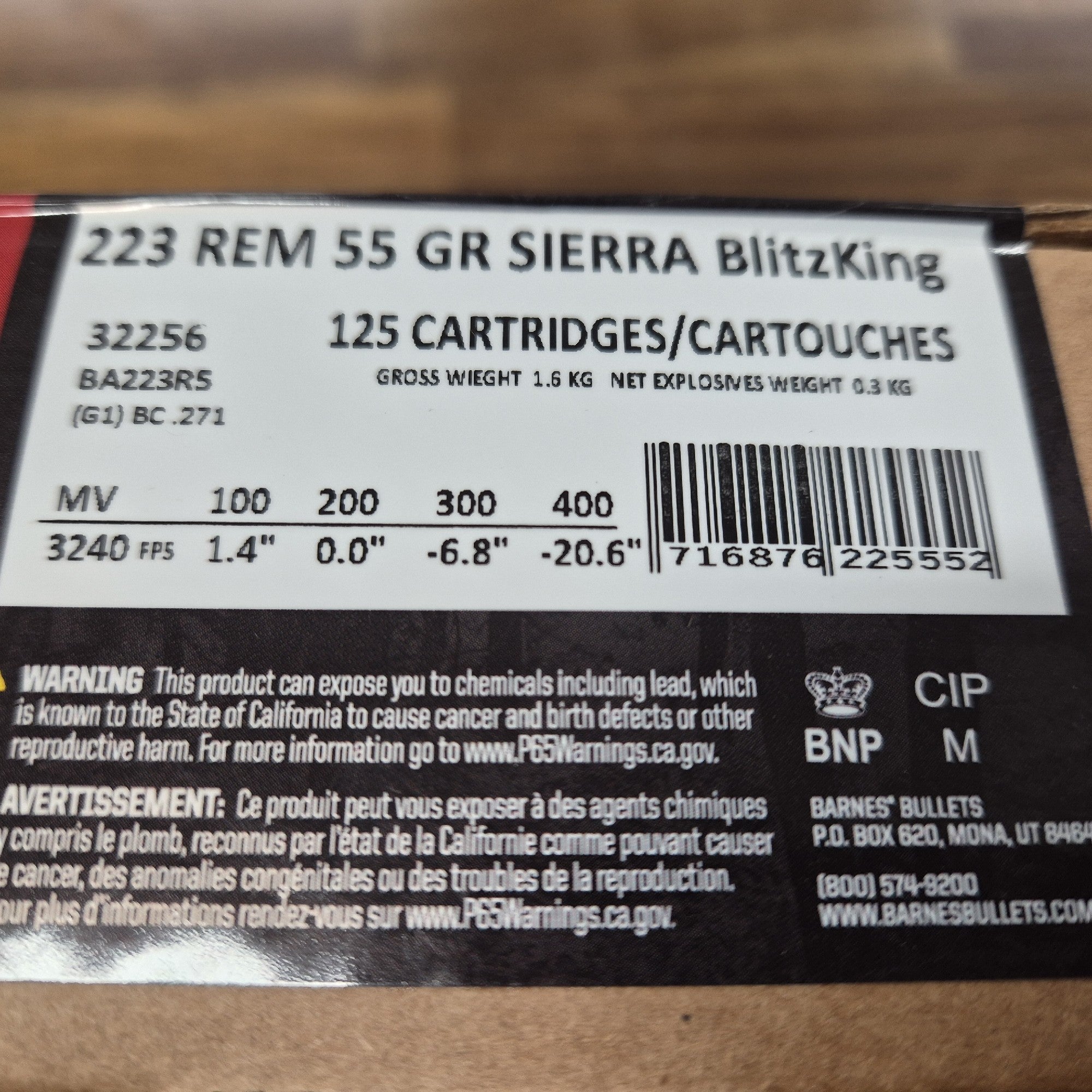 BARNES 223 REM 55GR SIERRA BLITZ KING 125RD