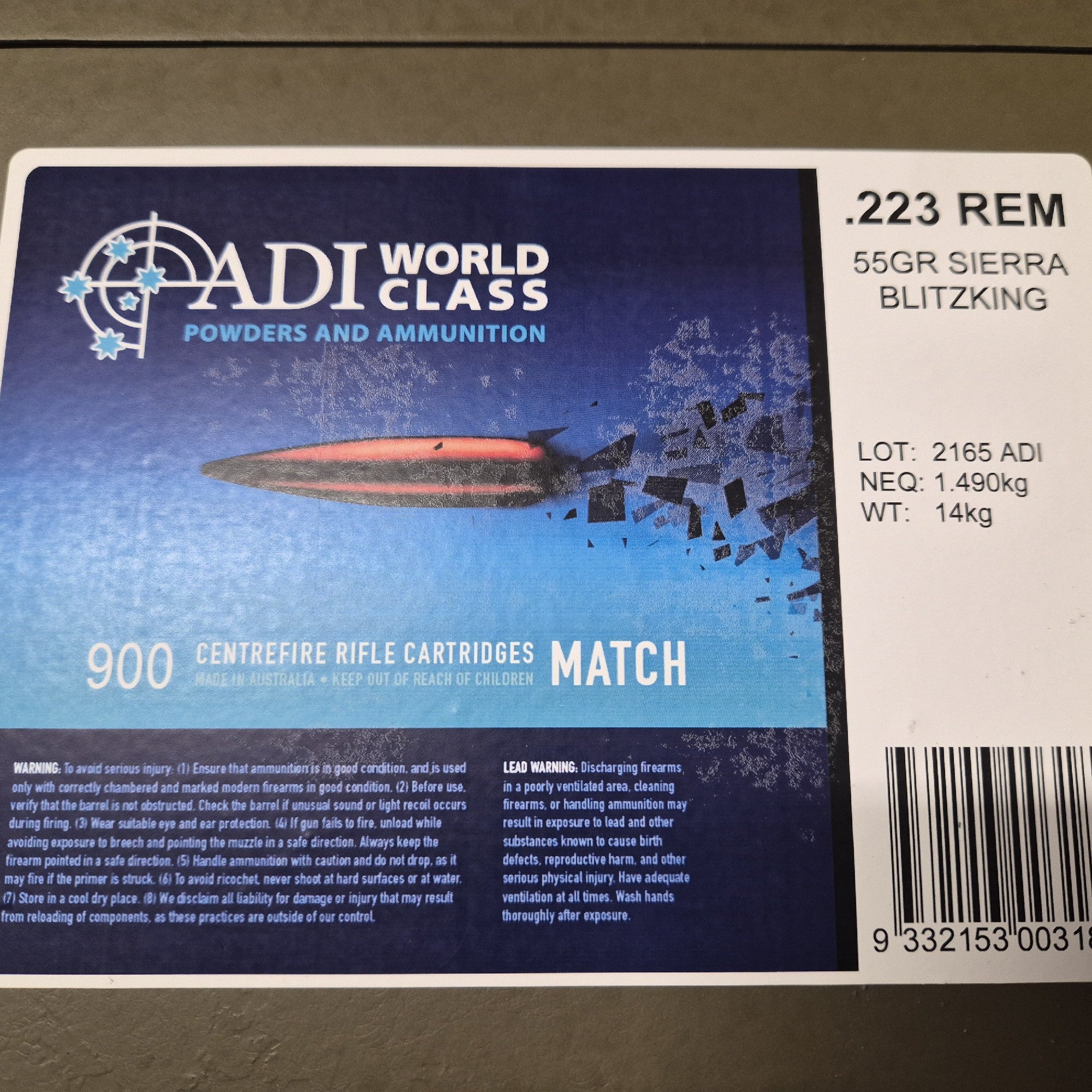 ADI WORLD CLASS 223REM 55GR SIERRA BLITZ KING #1455 50PK