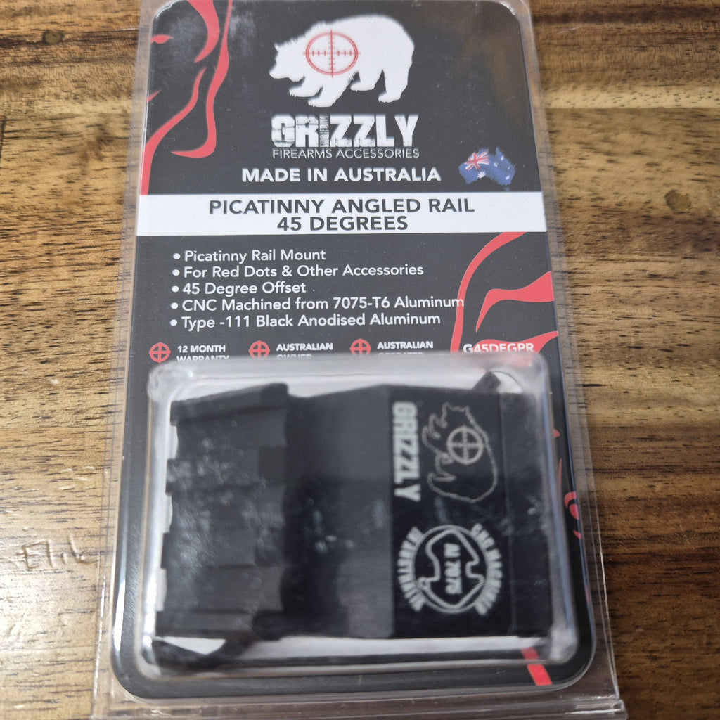 GRIZZLY PICATINNY ANGLED RAIL 45 DEGREES 7076-T6 ALUM BLACK ANODISED