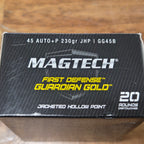 MAGTECH 45 AUTO+P GUARDIAN JHP GOLD 230GR - 20 BULLETS PER PACK