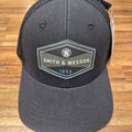 S&W TWO TONE HEX PATCH TRUCKER CAP IN HEATHER BLACK LINEN